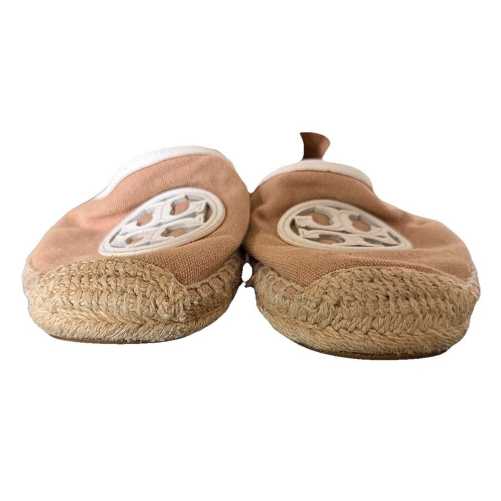 Tory Burch Logo Canvas Espadrille Flat Slip On Shoe Size 8.5 Cream - Picture 3 of 10
